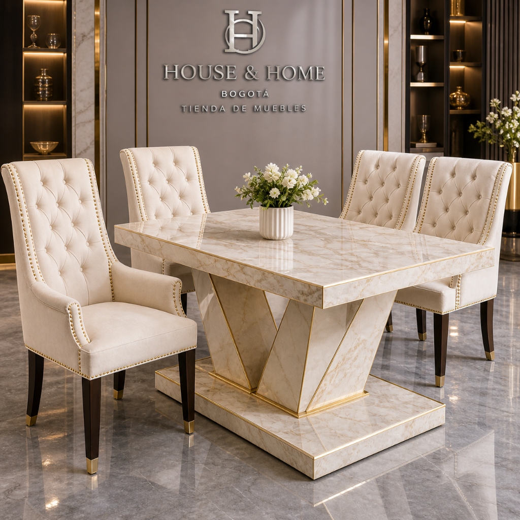Comedor 4 Puestos Veta — Beige Crema